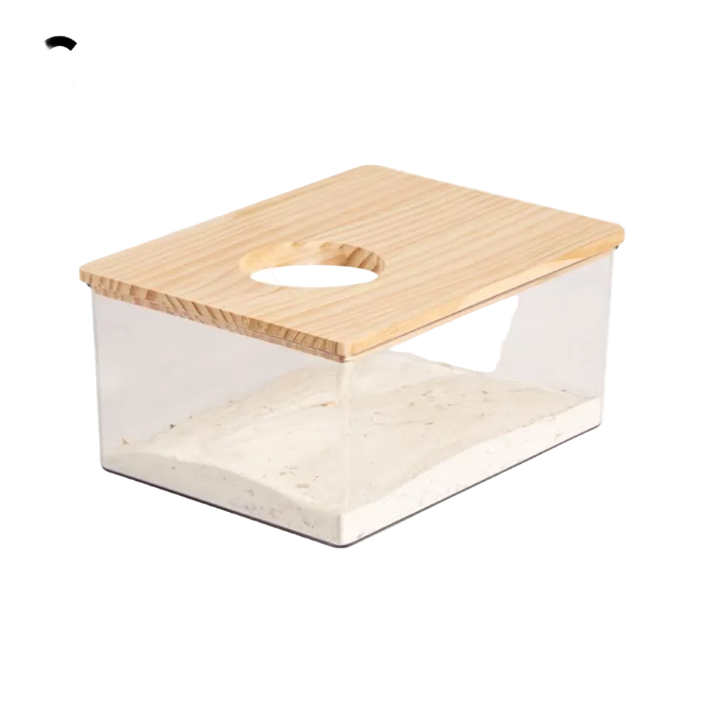 Baño de arena acrílico con tapa de madera para hámster, L