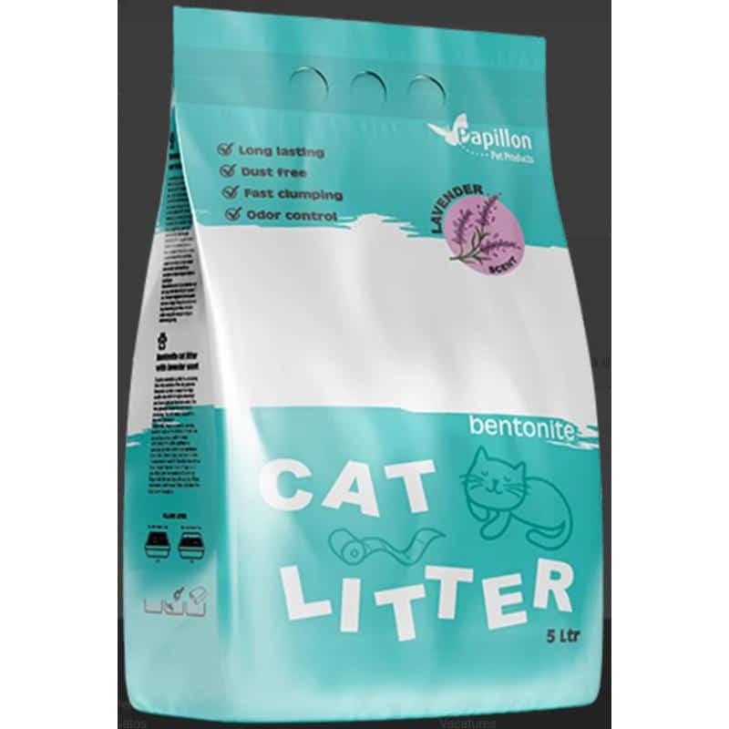 Lettiera per gatti in bentonite Papillon alla lavanda, 5 L