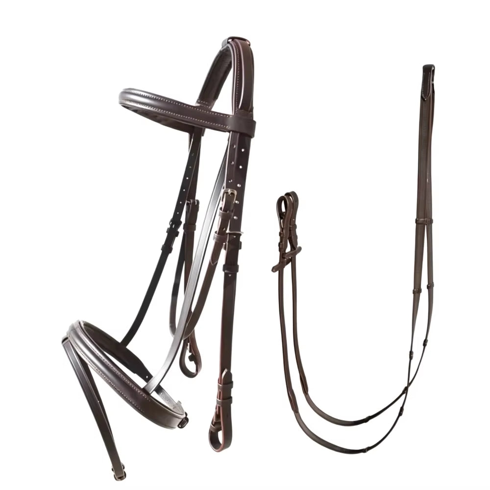 Briglia inglese in cuoio per cavallo con redini – vista 2