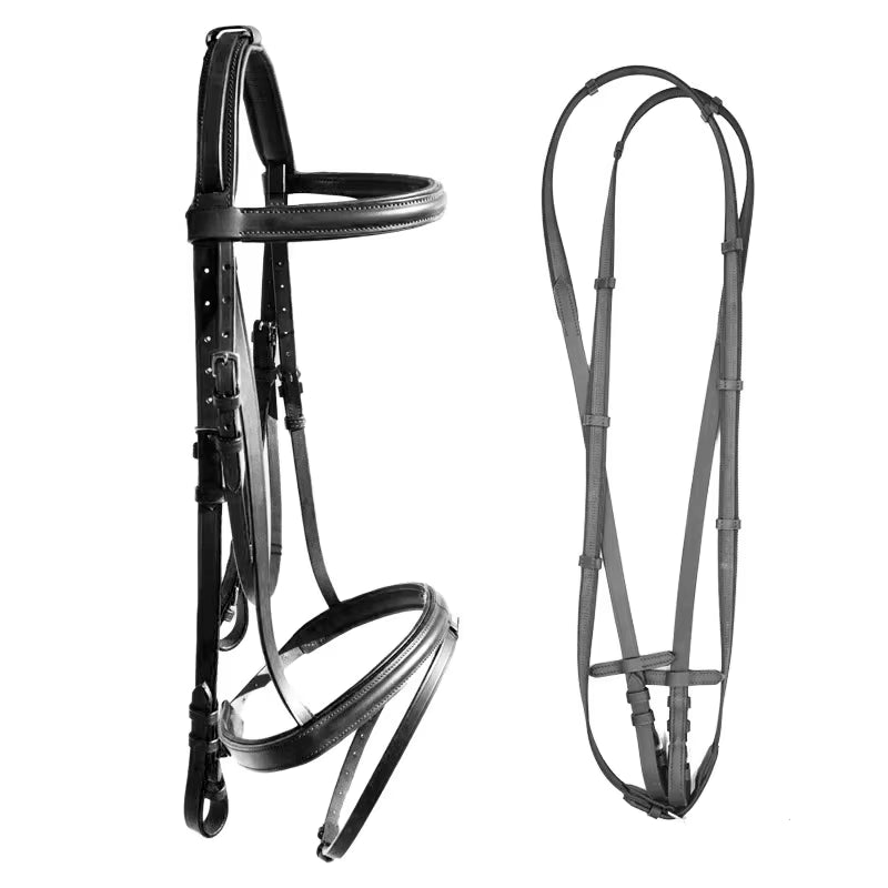 Briglia inglese in cuoio per cavallo con redini – vista 3