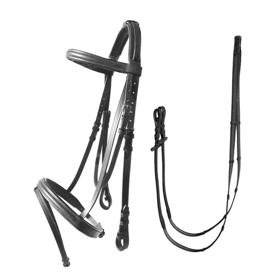 Briglia inglese in cuoio per cavallo con redini