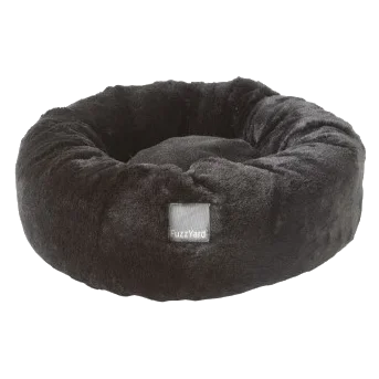 Cuccia rotonda antistress per cani FuzzYard Dreameazzzy nera, taglia M