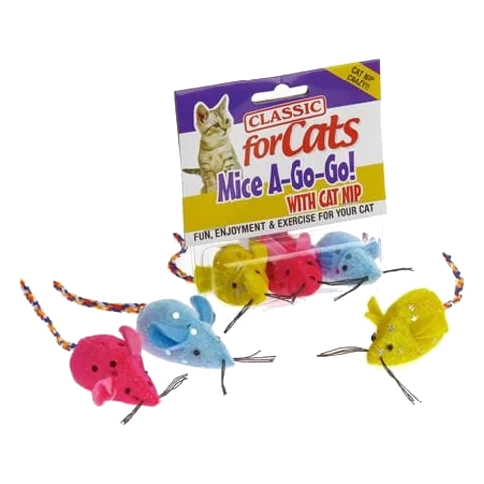 Topolini giocattolo per gatti Classic Big Ear Glitter Mice 3 pz