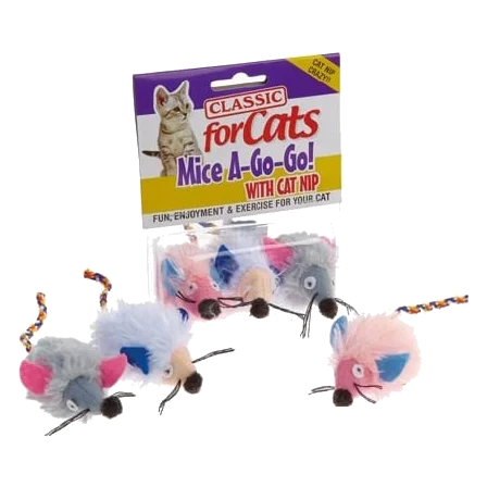 Topolini giocattolo per gatti Classic Wide Eye Shaggy Mice 3 pz