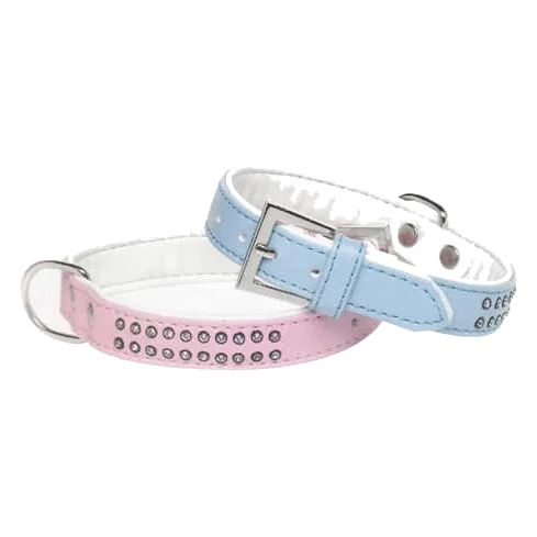 Collare per cani con strass a due file, taglie T1 e T2