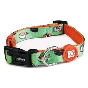 Collare per cani Dukier Nigiri, verde con sushi, imbottito in neoprene, 15 mm