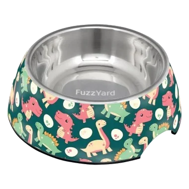 Ciotola antiscivolo per cani FuzzYard Dinosaur Land in acciaio inox