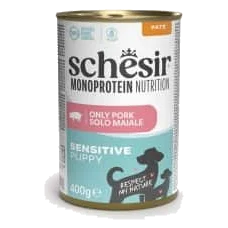 Cibo umido per cuccioli Schesir Monoprotein Puppy maiale, lattina 400 g