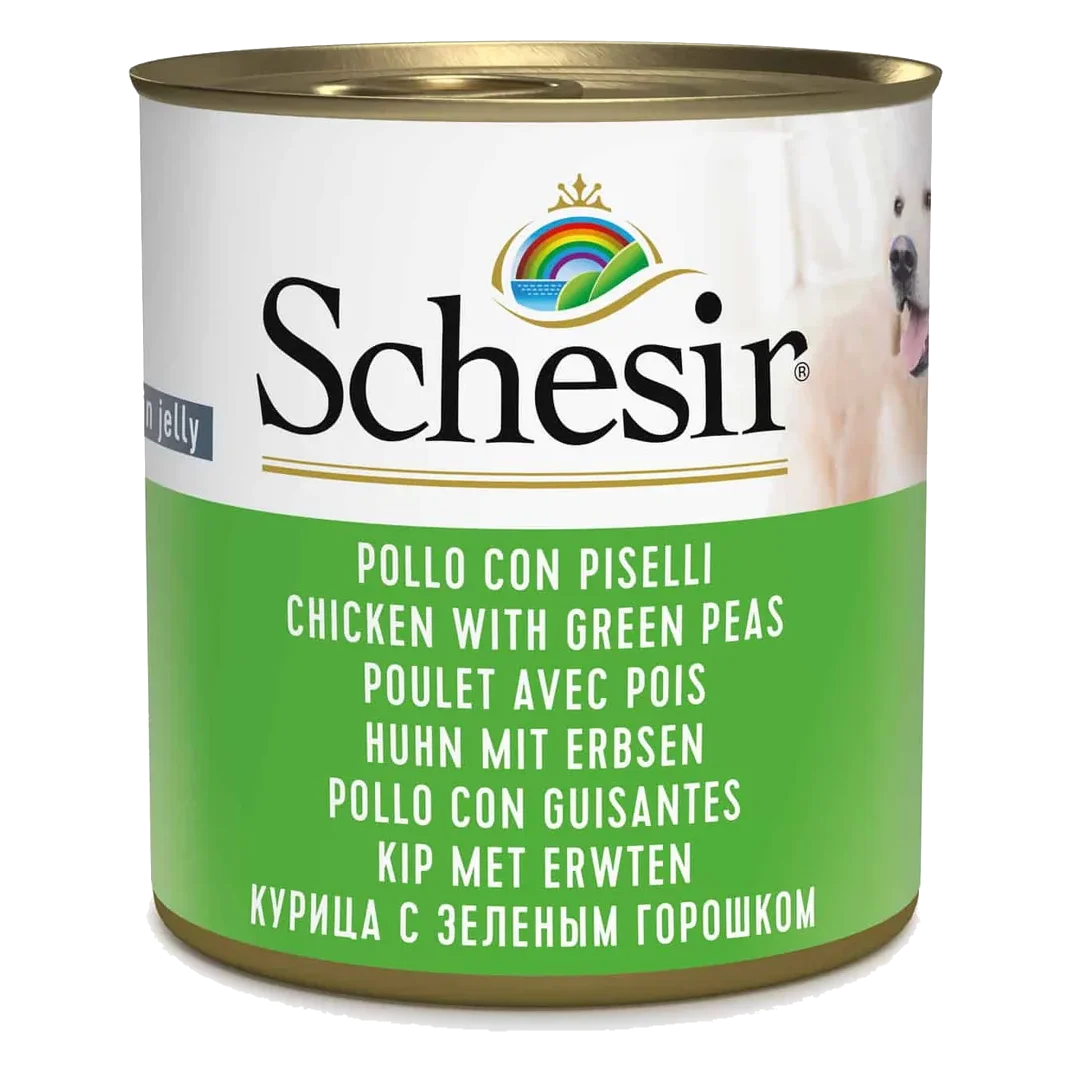 Cibo umido per cani adulti Schesir pollo con piselli, lattina 285 g