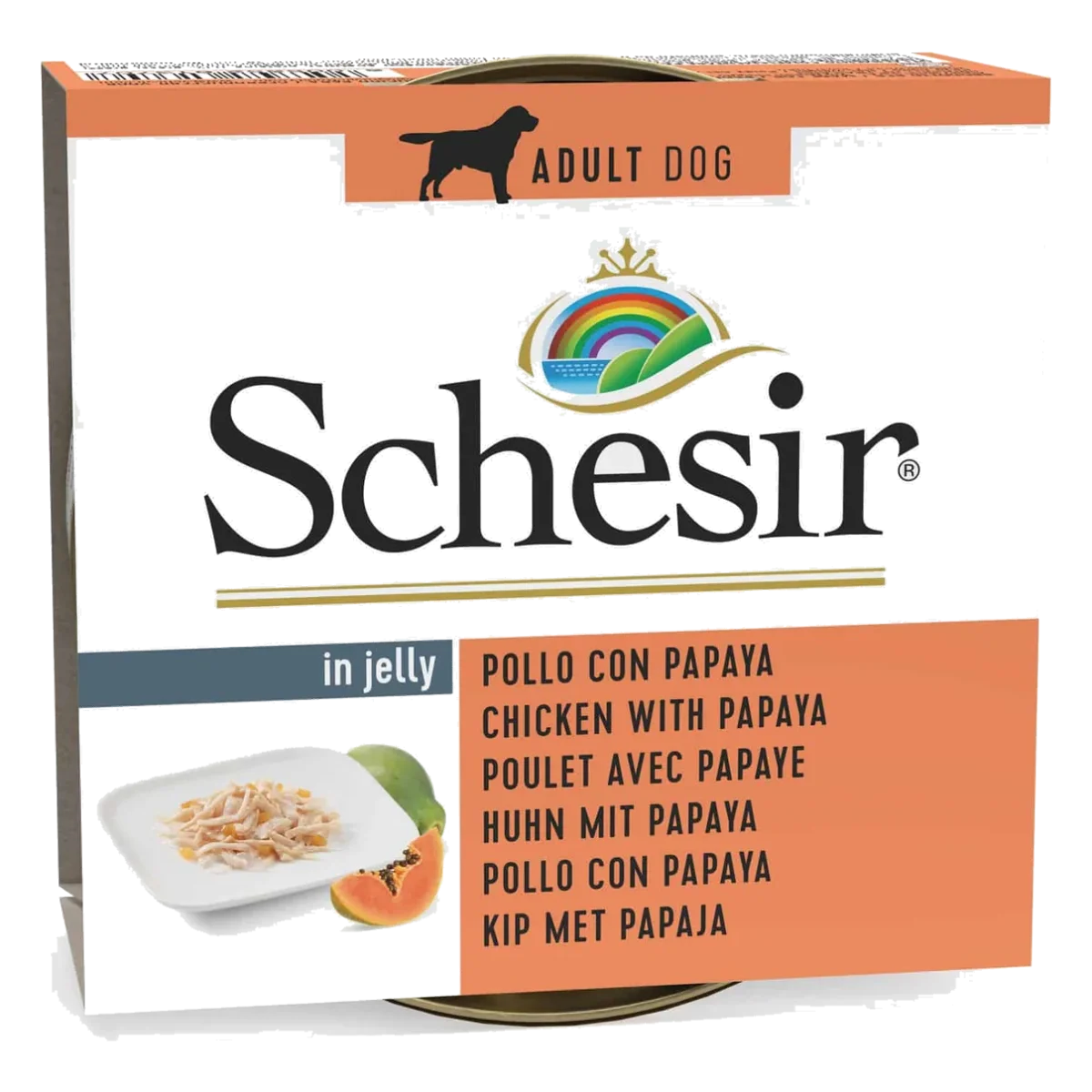 Cibo umido per cani adulti Schesir pollo con papaya in gelatina, 150 g