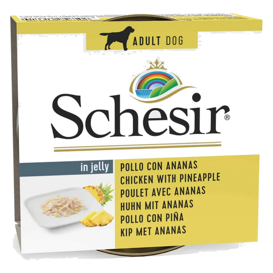 Cibo umido per cani adulti Schesir pollo con ananas in gelatina, 150 g
