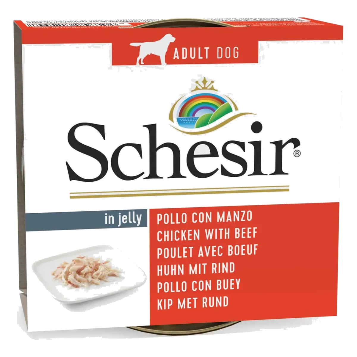 Cibo umido per cani adulti Schesir pollo con manzo in gelatina, 150 g