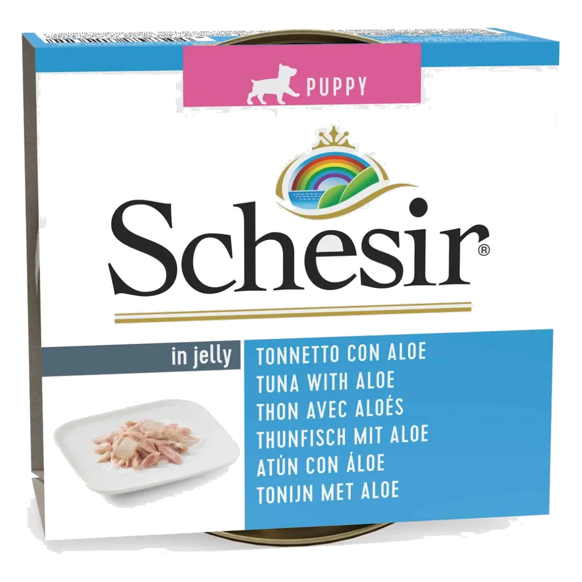 Cibo umido per cuccioli Schesir Puppy tonno con aloe in gelatina, 150 g