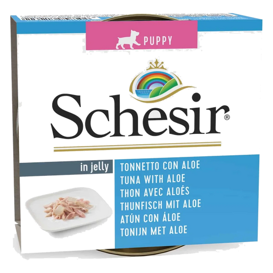 Cibo umido per cuccioli Schesir Puppy tonno con aloe in gelatina, 150 g