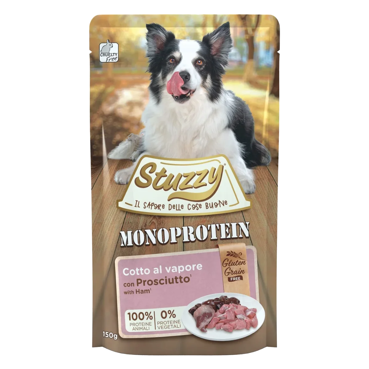 Cibo umido per cani Stuzzy Monoprotein maiale e prosciutto, busta 150 g