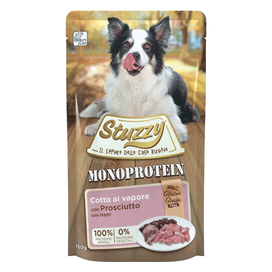 Cibo umido per cani Stuzzy Monoprotein maiale e prosciutto, busta 150 g