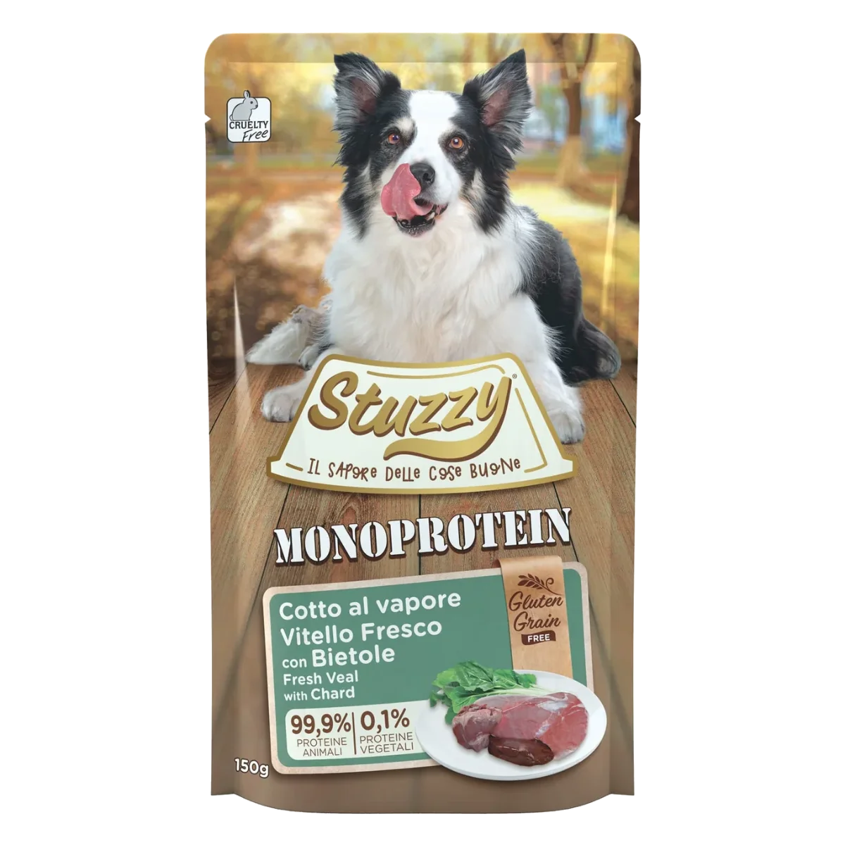 Cibo umido per cani adulti Stuzzy Monoprotein vitello e bietole, 150 g