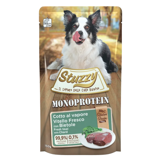 Cibo umido per cani adulti Stuzzy Monoprotein vitello e bietole, 150 g