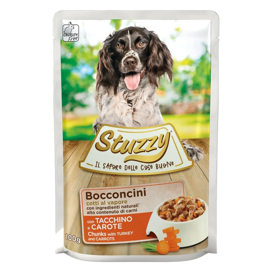 Cibo umido per cani adulti Stuzzy tacchino e carote, busta 100 g