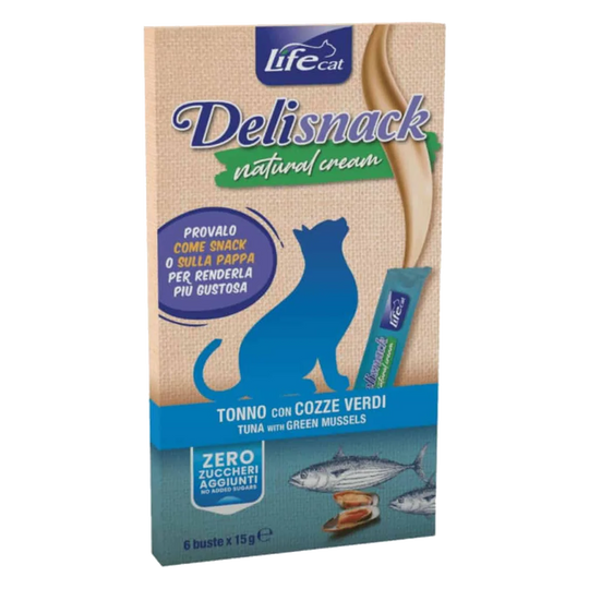Crema Life Cat tonno e cozze per gatti, 6 × 15 g