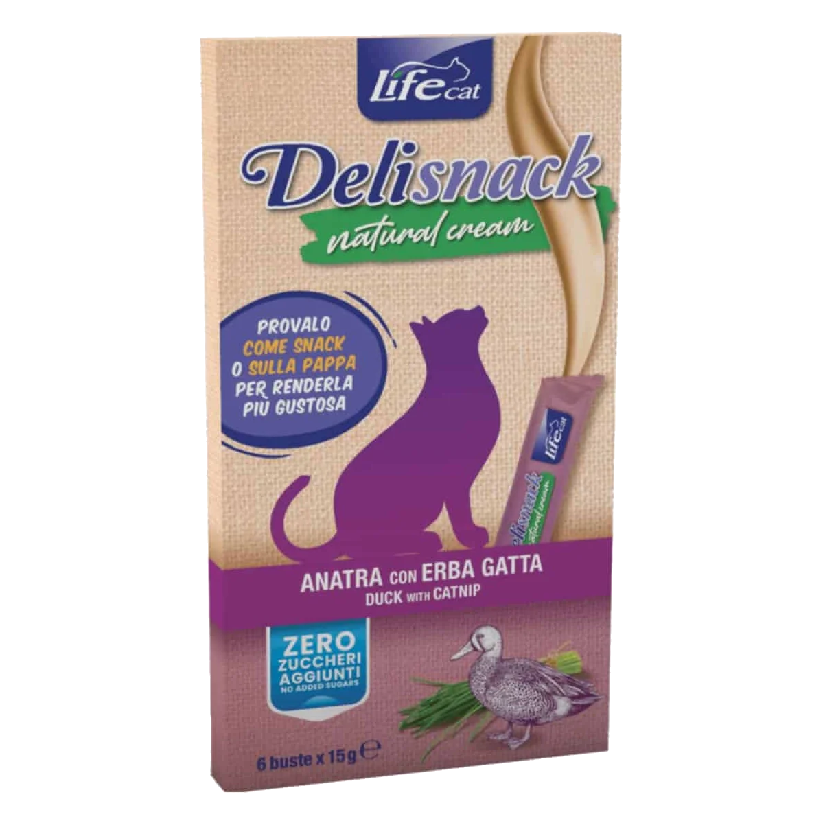 Crema Life Cat anatra con erba gatta, 6 × 15 g