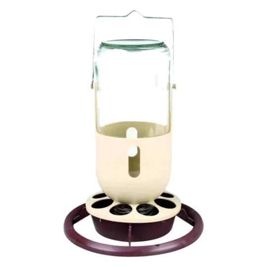 Distributore automatico di acqua e cibo Fauna bordeaux e beige con posatoio