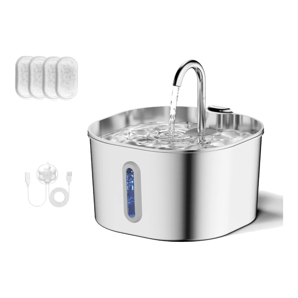 Fontanella per gatti in acciaio inox 2,2 L con 4 filtri e sensore di movimento