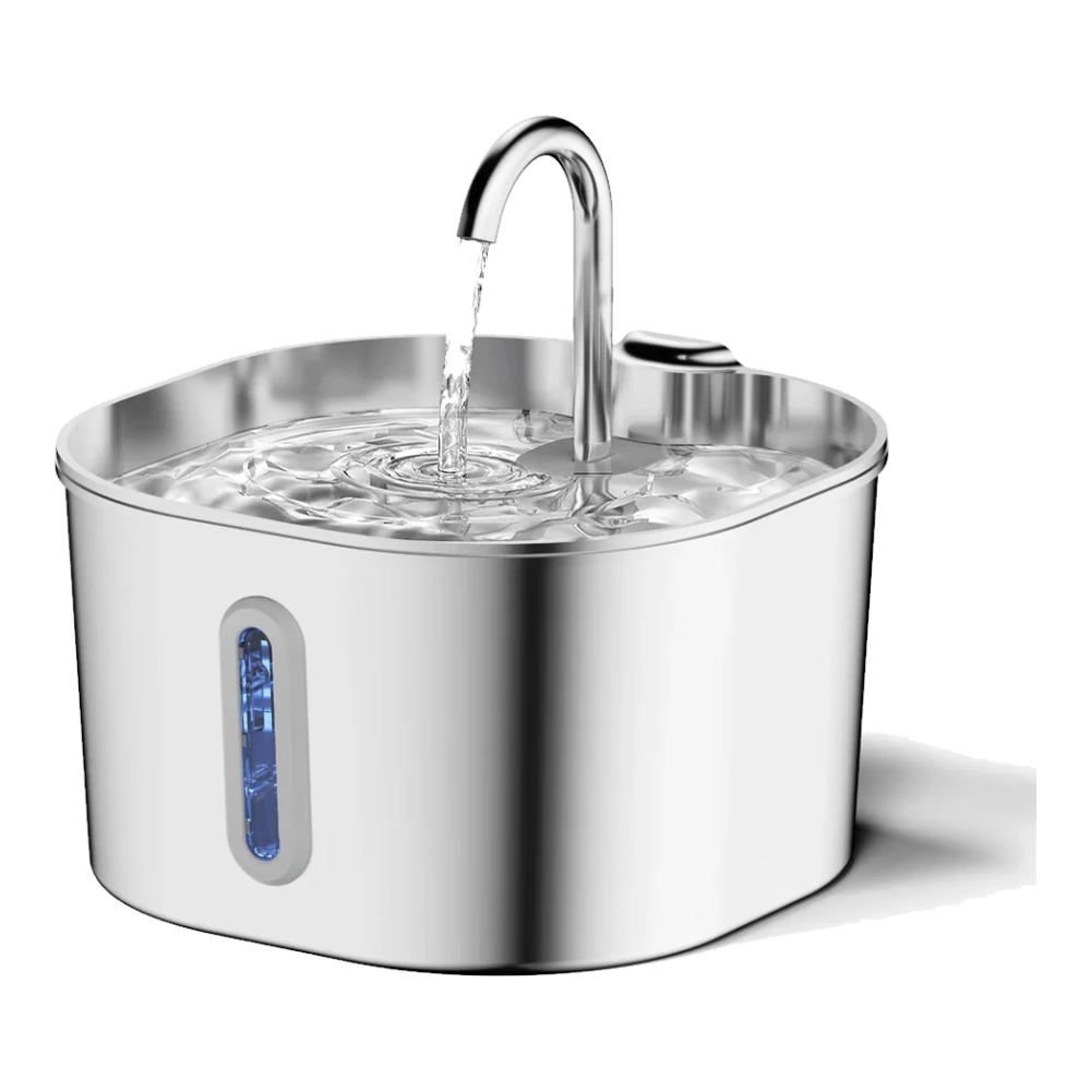 Fontanella per gatti in acciaio inox 2,2 L con rubinetto e finestra del livello dell'acqua
