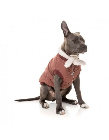 Giacca bomber per cani FuzzYard Nordic bordeaux con sciarpa removibile