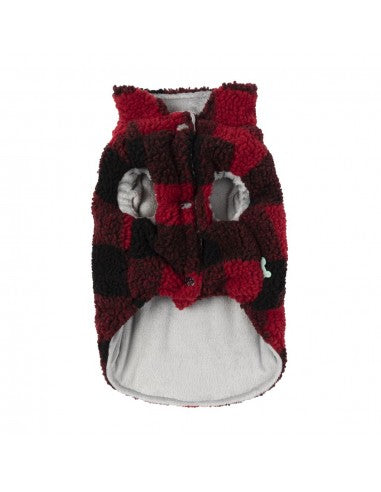 Cappottino in pile per cani FuzzYard The Lumberjack a quadri rosso e nero