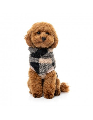 Maglione in teddy per cani FuzzYard Checkered Teddy nero e beige