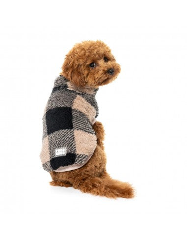 Maglione in teddy per cani FuzzYard Checkered Teddy nero e beige