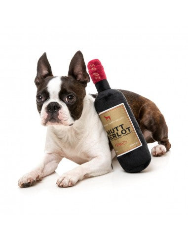 Peluche per cani FuzzYard bottiglia di vino Mutt Merlot con squeaker