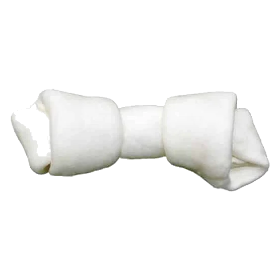 Osso a nodo in pelle bianca per cani, 10-12 e 20-22 cm