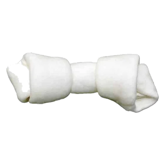 Osso a nodo in pelle bianca per cani, 10-12 e 20-22 cm