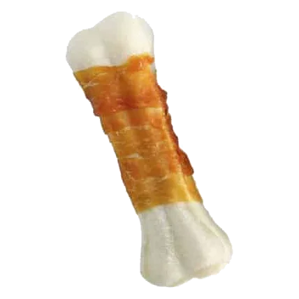 Osso pressato in pelle bianca con pollo per cani, 7,5, 10 e 20 cm