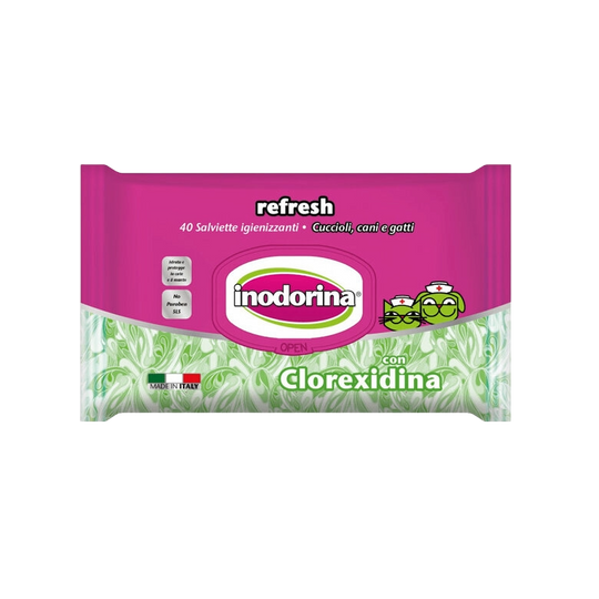 Salviette Inodorina Refresh con clorexidina per cani e gatti