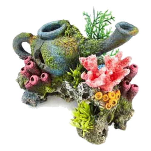 Brocca con rocce e piante decorazione acquario