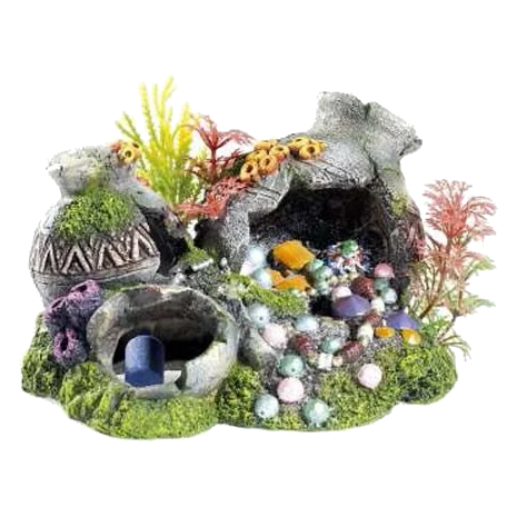Brocche e piante su rocce decorazione acquario