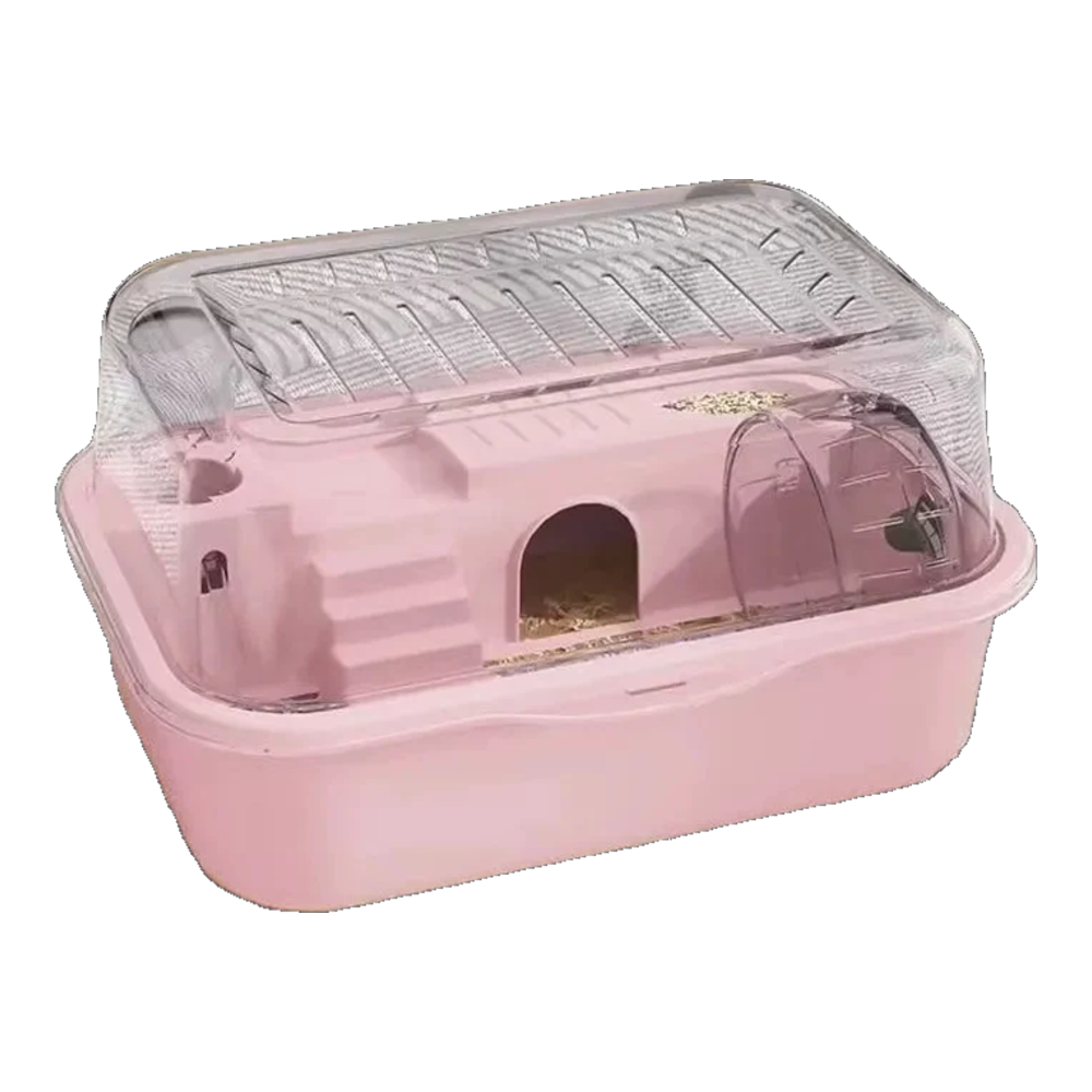 Gabbia criceto antimorso rosa con coperchio ribaltabile trasparente