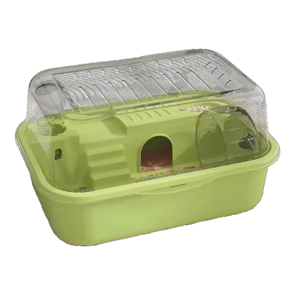 Gabbia criceto antimorso verde con coperchio ribaltabile trasparente