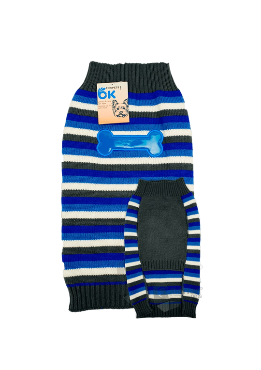 Maglione in maglia per cani a righe con ossi