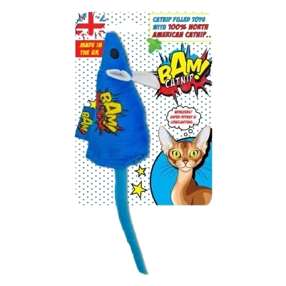 Gioco per gatti con erba gatta BAM! Topo blu da 18 cm