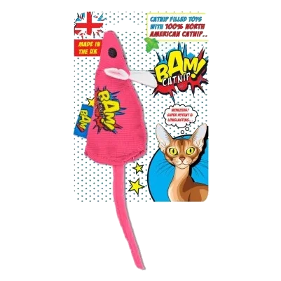 Gioco per gatti con erba gatta BAM! Topo rosa da 18 cm