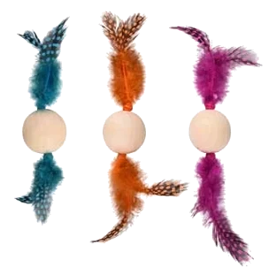 Pallina in legno con piume per gatti