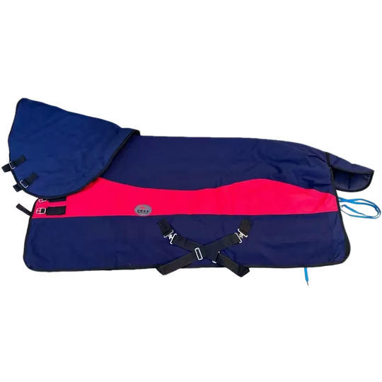 Manta impermeable de invierno ZONLIDOOG con capucha para caballo, marino con franja roja