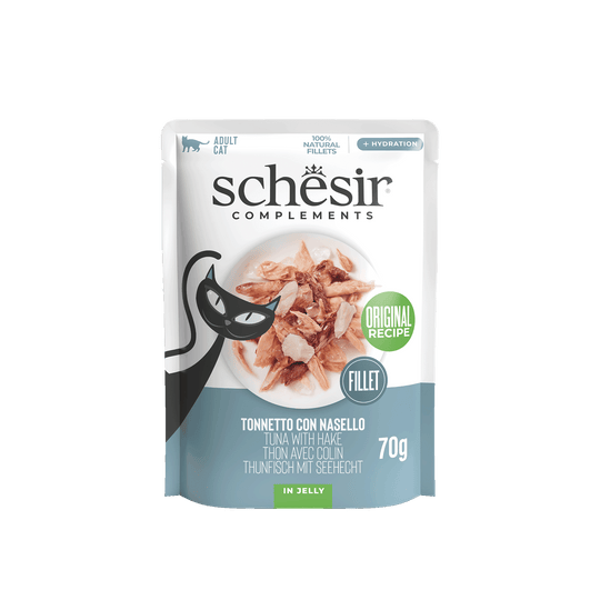 Cibo umido per gatti Schesir tonno con nasello, busta 70 g