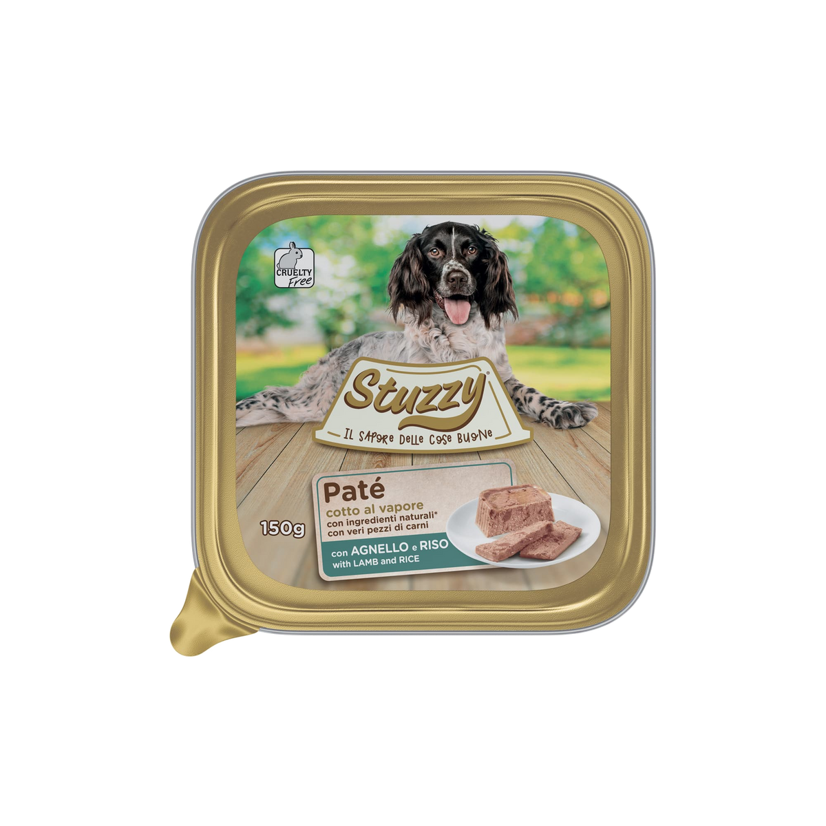 Cibo umido per cani Mister Stuzzy Dog agnello con riso, vaschetta in alluminio