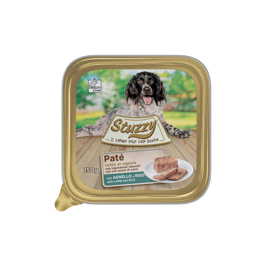 Cibo umido per cani Mister Stuzzy Dog agnello con riso, vaschetta in alluminio