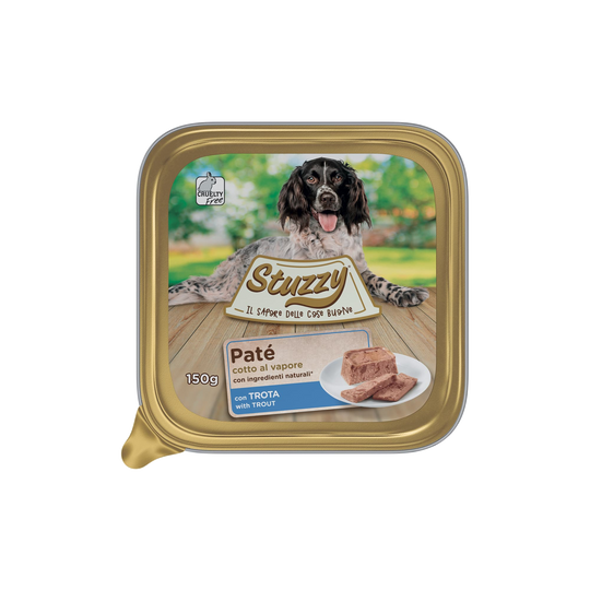 Cibo umido per cani Mister Stuzzy Dog trota, vaschetta in alluminio